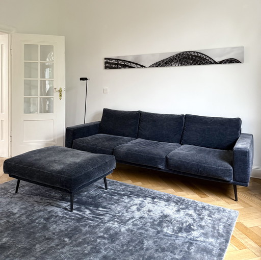 Boconcept Carlton bank & hocker in blauw - Zo goed als nieuw