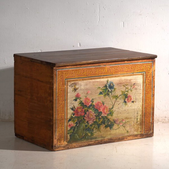 Baule cinese antico con pannello dipinto in olmo – Cina, circa 1900 – Cassettiere (photo 5 of 40)