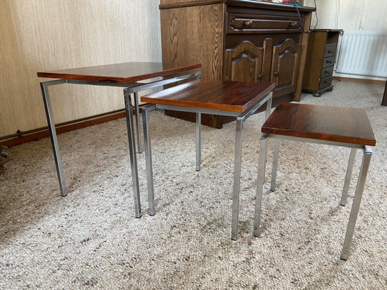 Vintage nesttafels jaren'70 chroom/palissander – Bijzettafels, Hout (photo 7 of 9)