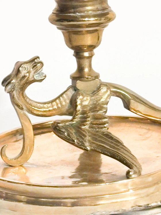 Einzelner Kerzenständer mit Drachen aus vergoldeter Bronze, spätes 19. Jahrhundert, Dekorative Objekte (Foto 3 von 9)