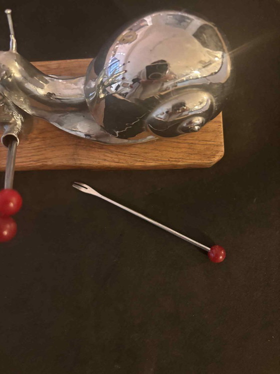 Image 1 of Cocktail picks Vintage 1930's French Snail Appetizer Forks Set 