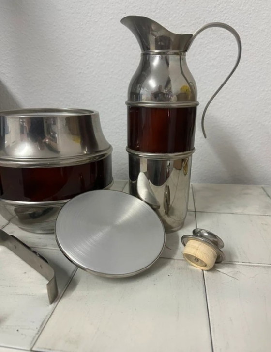 Image 1 of Set da bar di metà secolo: secchiello per il ghiaccio + caraffa + pinze