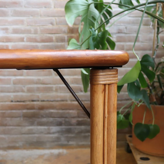 Image 1 of Table de salle à manger vintage en rotin 70s côtelé 4 places