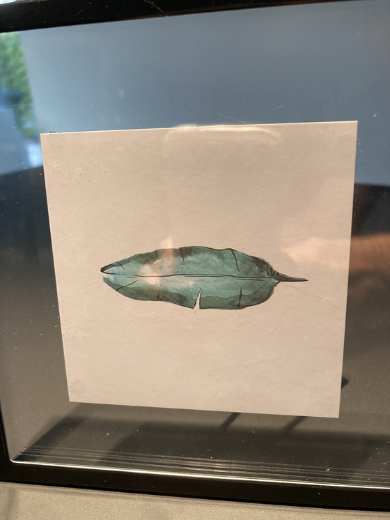 Image 1 of Picture frame with illustration of teal feather