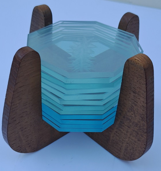 Image 1 of 12 x vintage glass coasters from the 1950s
