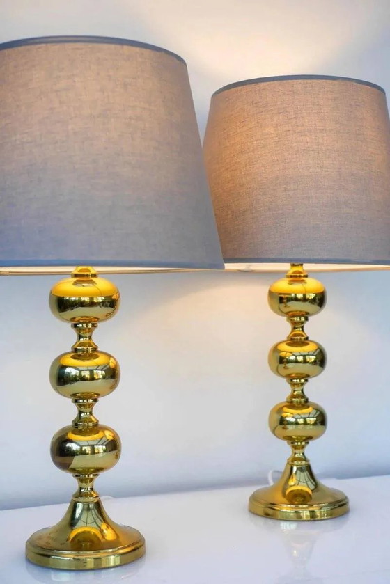 Image 1 of Scandinavian modern space age brass table lamps from Nafa, Sweden, 1970s, set of 2