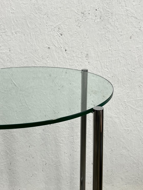Image 1 of Vintage Bijzettafel, Stalen Buisframe Met Glazen Blad. 1980's