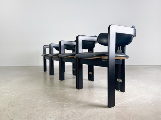 Image 1 of Set originale di 4 sedie Pamplona Pozzi Augusto Savini in pelle