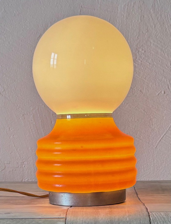 Lampada sferica vintage - Vetro opalino - Space Age - Anni '70 - Fungo, Lampade da tavolo, Arancione (foto 8 di 11)