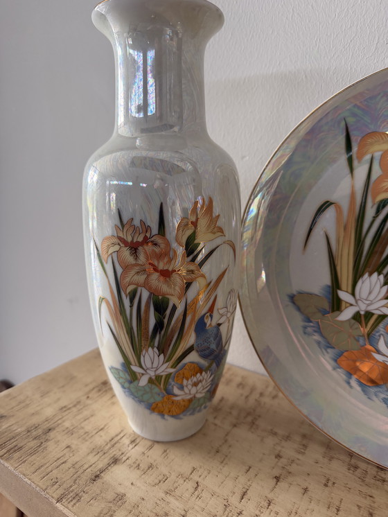 Image 1 of Uniek 5 delige handbeschilderde porseleinen set met de ijsvogel (Japans)