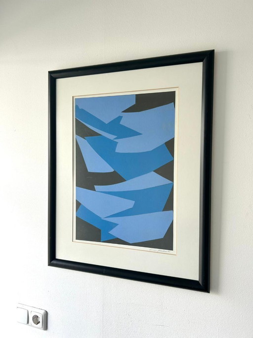 Collage lithografie 1991 Denemarken blauw