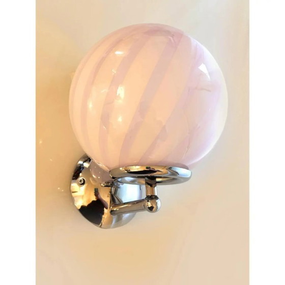 Image 1 of Lot of 4 Contemporary Pink Swirl “Rods” Murano Glass Wall Sconces
