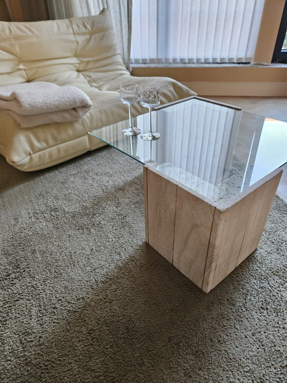 Image 1 of Salontafel in travertin met glas