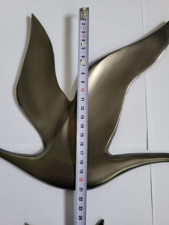 Image 1 of Mid century pewter wall birds (3)