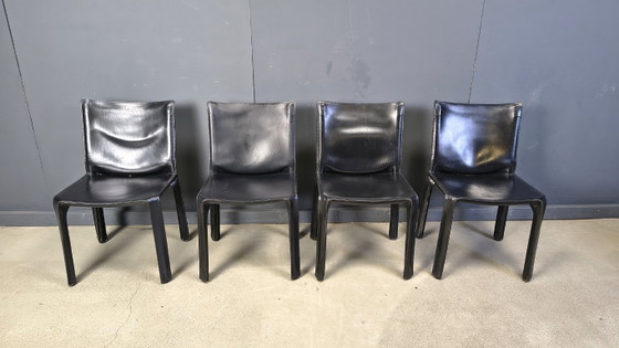 Image 1 of Zwarte leren Mario Bellini Cab eetkamerstoelen, Italië, jaren 70 - set van 4