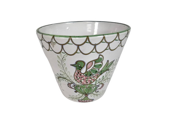 Image 1 of Vintage - ceramic flower pot - Italian - hand-painted - flowers - 60s