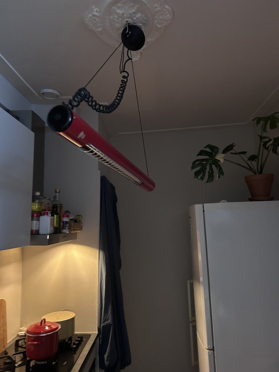 Image 1 of Zeldzame Space Age Hanglamp in Dieprood – Verstelbaar Design uit de Jaren 70