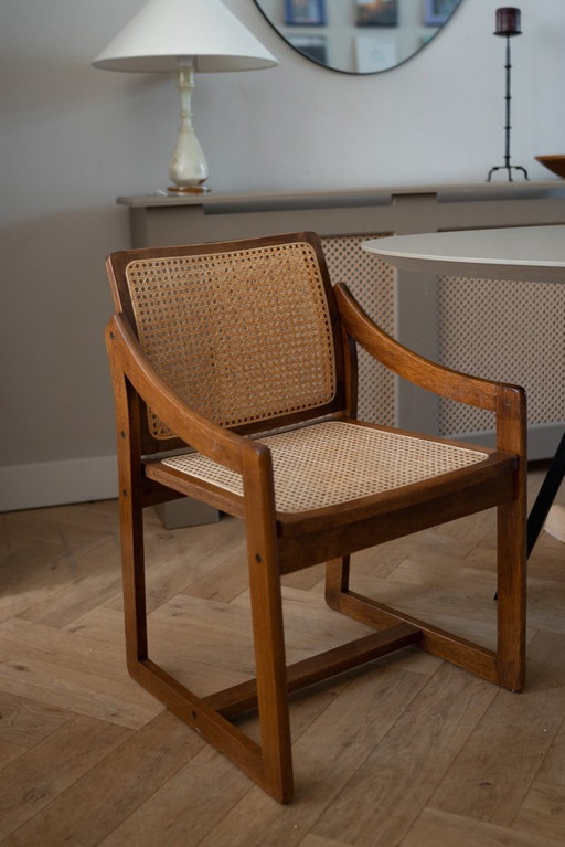 Vintage teakhouten stoel met webbing zitting