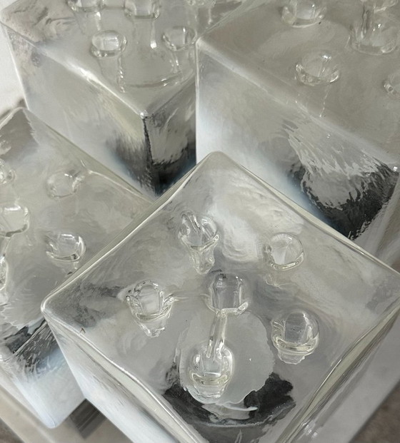 Image 1 of Mid-Century Brutalist Flush Mount by Gaetano Sciolari – Ice Glass – 1970s