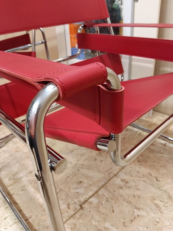 Image 1 of KNOLL Studio Set van 2 WASSILY B3 fauteuils (NIEUW) in rood leer
