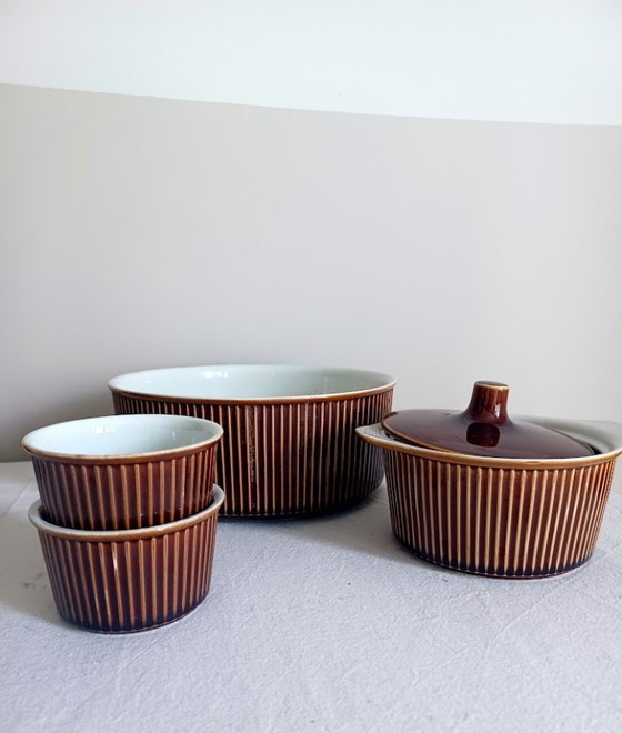 Image 1 of Set da 4 pezzi in gres Villeroy & Boch – Marrone a coste – (marcato, annata 1970-1980)