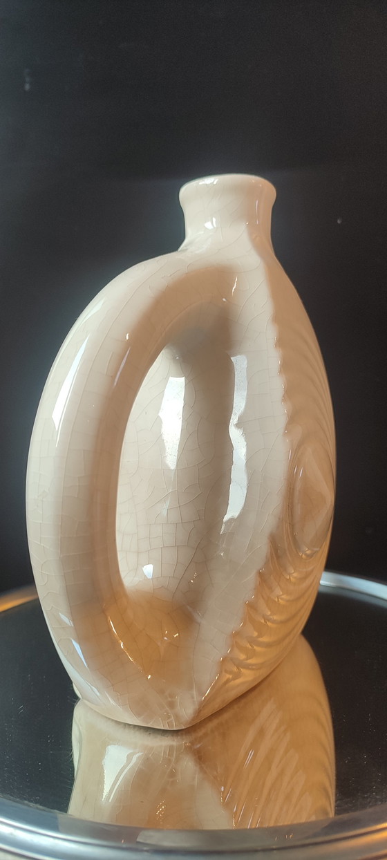 Image 1 of Pitcher, vintage crackled ceramic vase