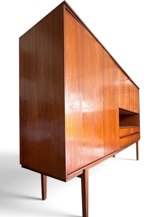 ⁠Deens Vintage Mid-Century Teak Highboard / Wandmeubel, High boards, Hout, Bruin (foto 9 van 11)
