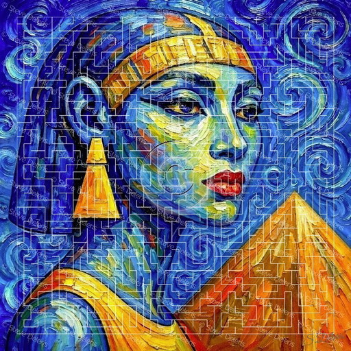 Schilderij op canvas, Egyptisch / Van Gogh-stijl (60x60cm)