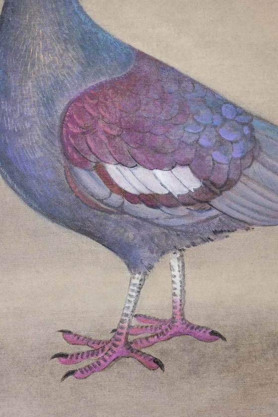 Image 1 of Painted Canvas Representing a Muffled Pigeon. Contemporary.