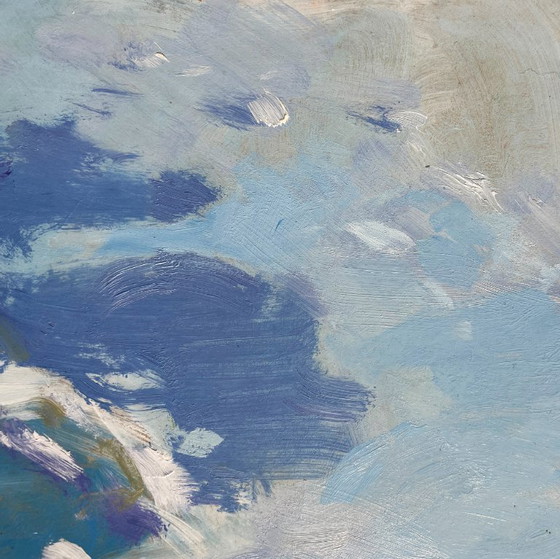 Image 1 of Original Oil Painting Winter Field Landscape Returning home on a winter evening