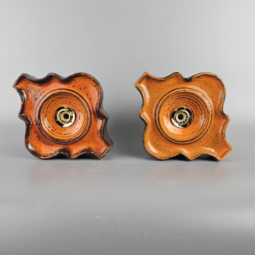 Set Of 2 Orange Wall Lamps Made In Germany. Vintage Earthenware Lamps. 1970s. Possibly Hustadt or PAN Leuchten.