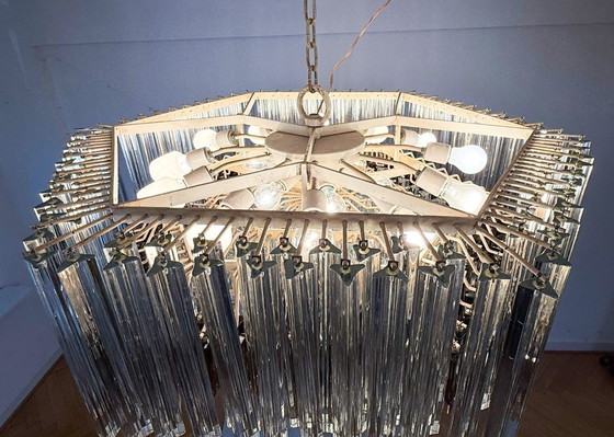 Image 1 of Weelderige kroonluchter van Paolo Venini voor Vivarini, Muranoglas/Prismaglas, Italië, jaren 70, op maat gemaakt