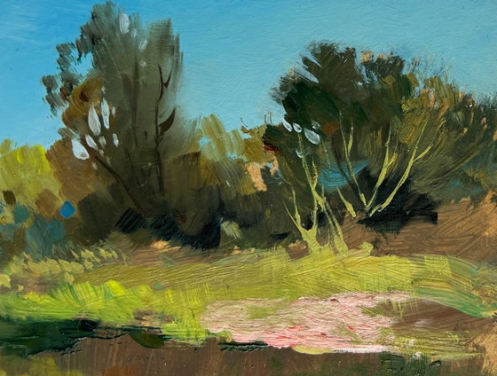 Image 1 of Original Oil Painting Summer River Landscape Summer in green banks