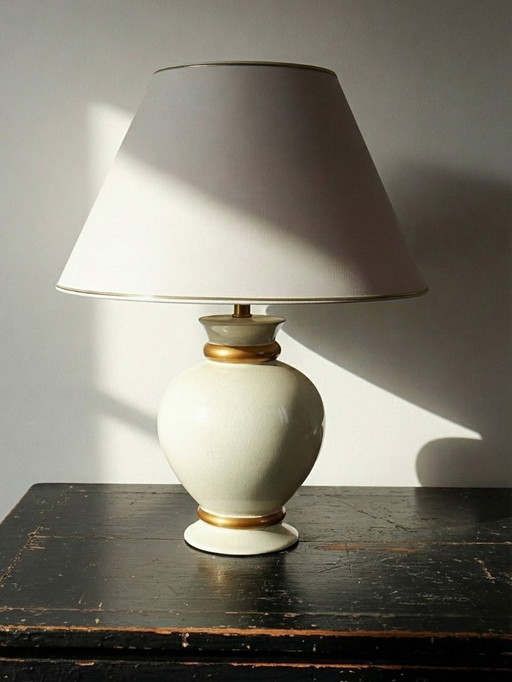 Lámpara vintage de loza craquelada de color blanco crema, Le Dauphin, años 60-70, Panamá