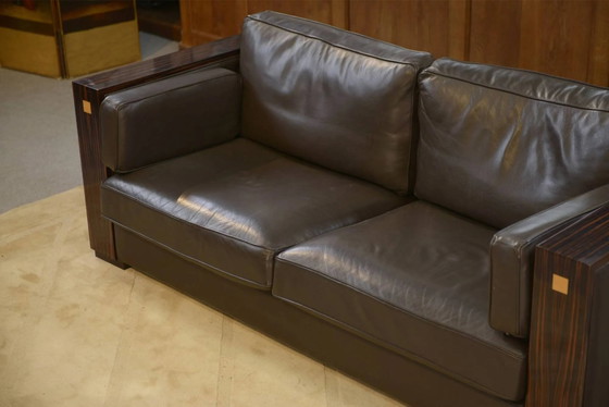 Minimalist leather and Macassar ebony canapé from the 1980s. – 3-5 seaters, Wood, Design (photo 8 of 15)