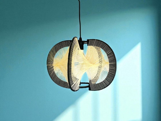 Image 1 of Lámpara colgante portuguesa de madera negra rústica, años 60