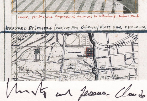 Christo – Wrapped Reichstag – Gesigneerde artcard met origineel stofstuk – Litho's & Zeefdrukken, Paper (photo 4 of 5)