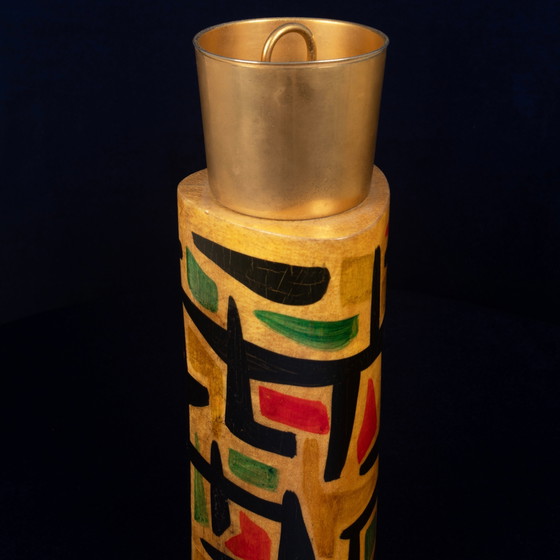 Thermos Aldo Tura Mod. 796D en parchemin à décor abstrait, 1940 – Objets déco, Leather, Abstract (photo 15 of 24)