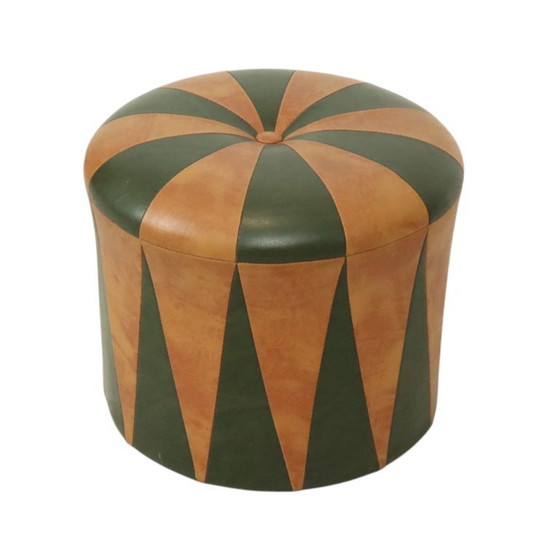 Image 1 of Vintage Pouf Green Brown Skai