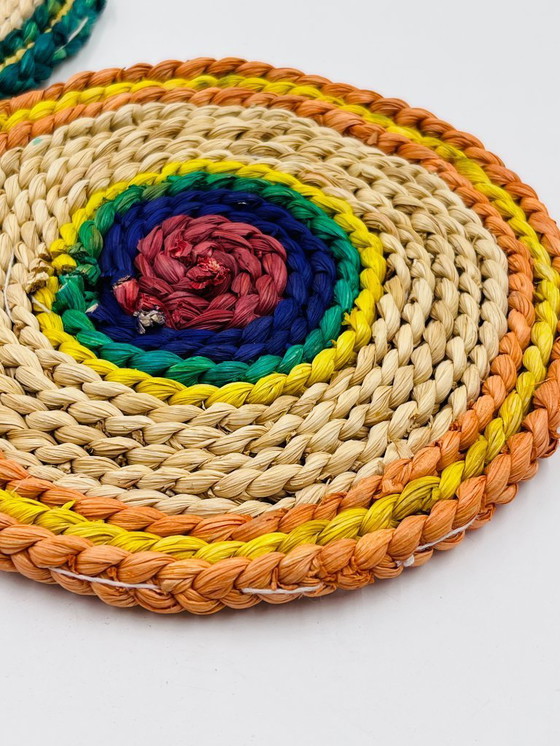 Image 1 of Set of 3 vintage braided rope trivets – bohemian style