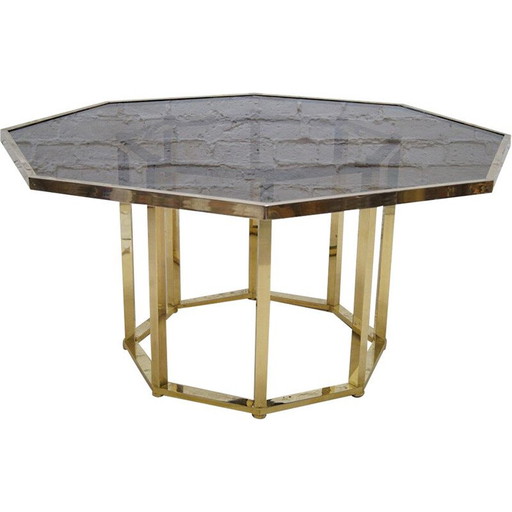 Vintage Couchtisch aus Messing und Glas von Romeo Rega, Italien 1970