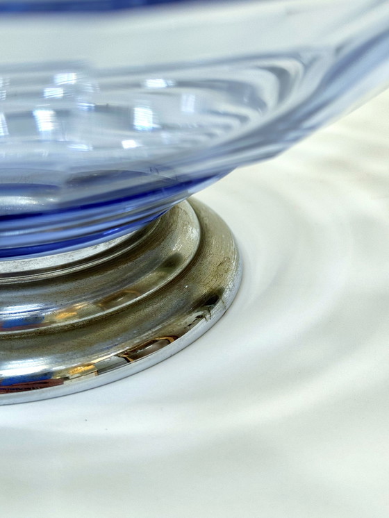 Image 1 of Splendida ciotola in cristallo viola Art Déco su base in metallo