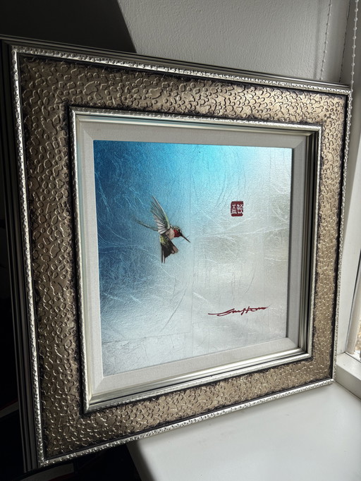Patrick Guyton Aiguille avec côtelette rouge Média mixte sur aluminium Art 12"*12"