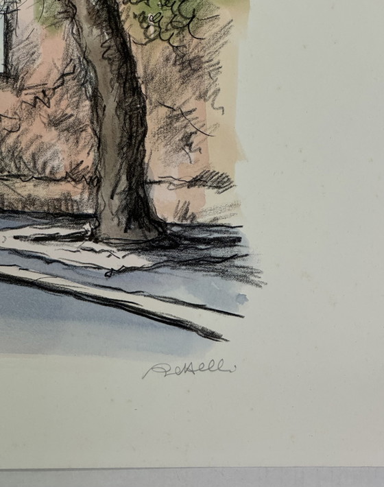 Watercolor Serigraph Painting F. Battelli 66x46m Villa Borghese, Modern Art – Paintings & Drawings, Paper (photo 3 of 6)
