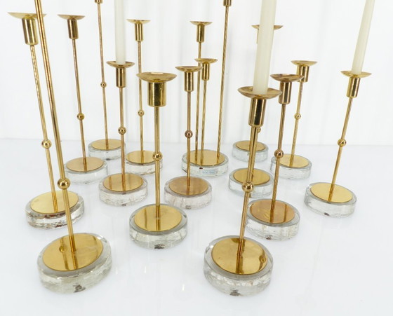 Image 1 of Set von 15 skandinavischen Kerzenhaltern aus Messing und Glas, Gunnar Ander, Ystad Metall, Schweden 1960