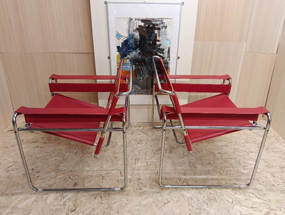 Image 1 of KNOLL Studio Set van 2 WASSILY B3 fauteuils (NIEUW) in rood leer