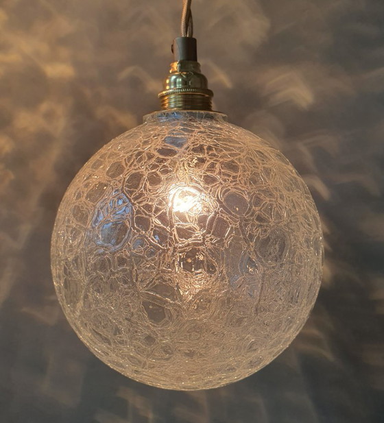 Set (3) Vintage Crackle Glass Sfera / Lampade a sospensione - Midcentury – Metal (photo 10 of 21)