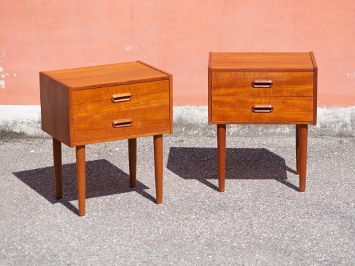 Set van 2 vintage Deense nachtkastjes uit 1960, teakhout – Wood