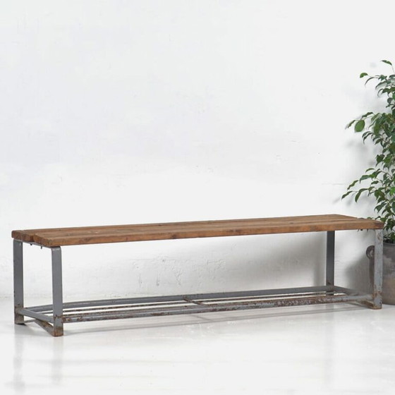 Vintage industrial style bench (c.1950) #46 – Benches, Wood, Metal, Industrieel (photo 7 of 9)