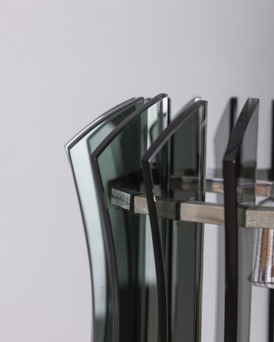 Image 1 of Vintage 1960s metal and smoked glass chandelier, designed by Veca